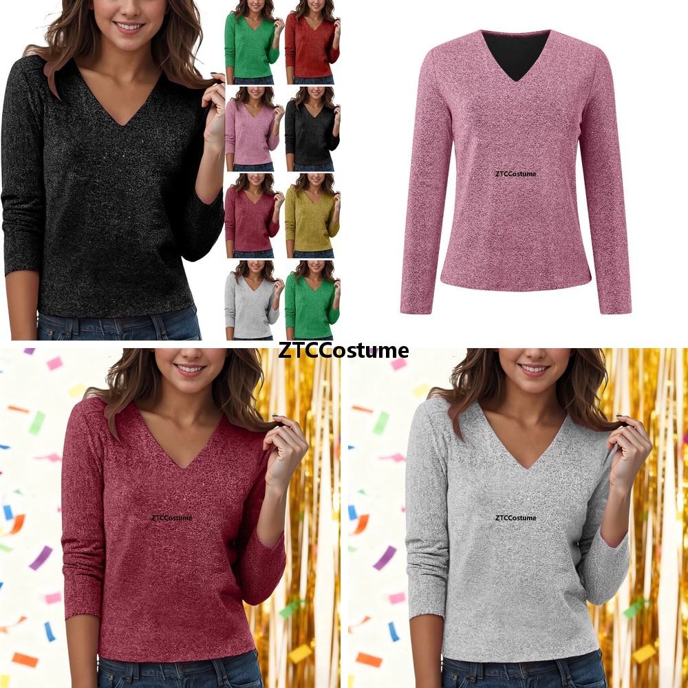 Women Formal Blouses For Evening Wear - Cosplay Pailletten V-hals Lange Mouwen Blouse