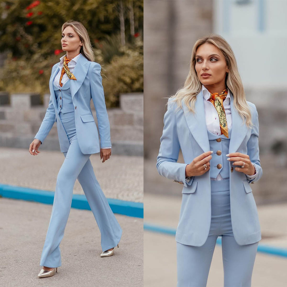 Women'S Formal Jackets To Wear With Dresses - Dames formele pakken hemelsblauw met piekrevers