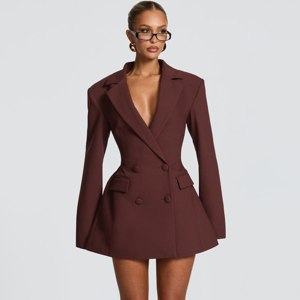 Women'S Formal Jackets To Wear With Dresses - Elegante bruine dames blazerjurk met wijde