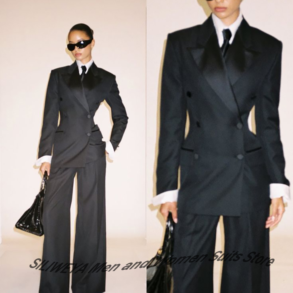 Women'S Formal Wear Tuxedo - Professioneel Dames Zwart Double-Breasted Pak Slim