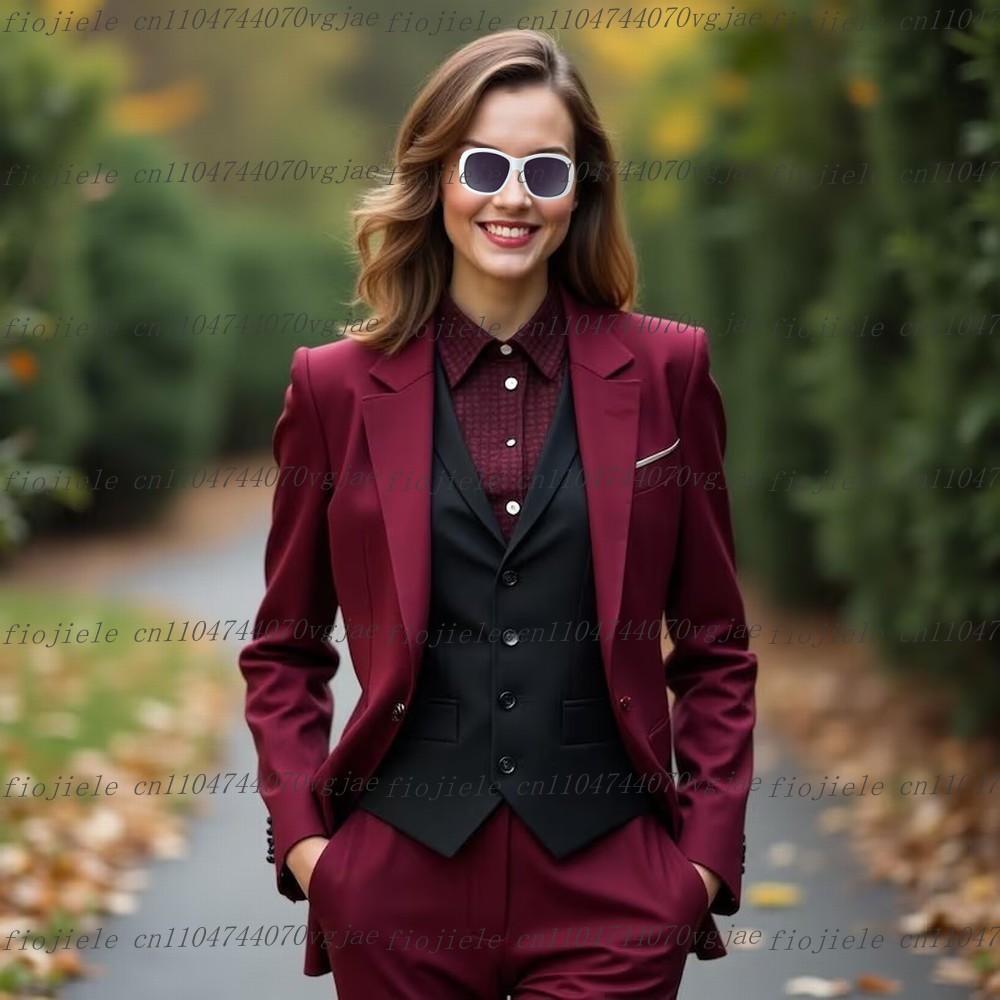 Blazer Set Women Formal - Bordeaux en zwart formeel zakelijk damespak
