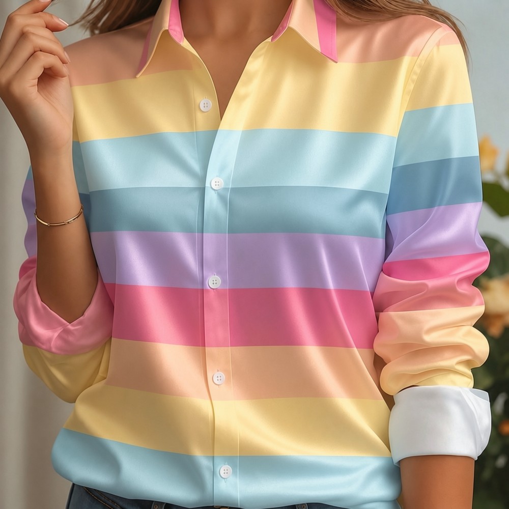 Silk Blouse Button - Dames satijnen overhemd met reverskraag, pastelkleurige