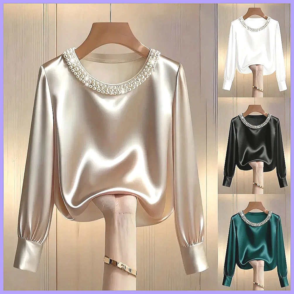 Silk Blouse Button - Elegante satijnen blouse met kralen voor