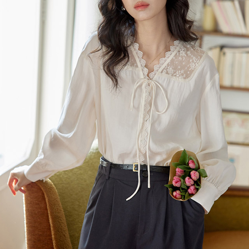 Women Formal Blouses For Evening Wear - Shirts met lange mouwen Dames satijnen