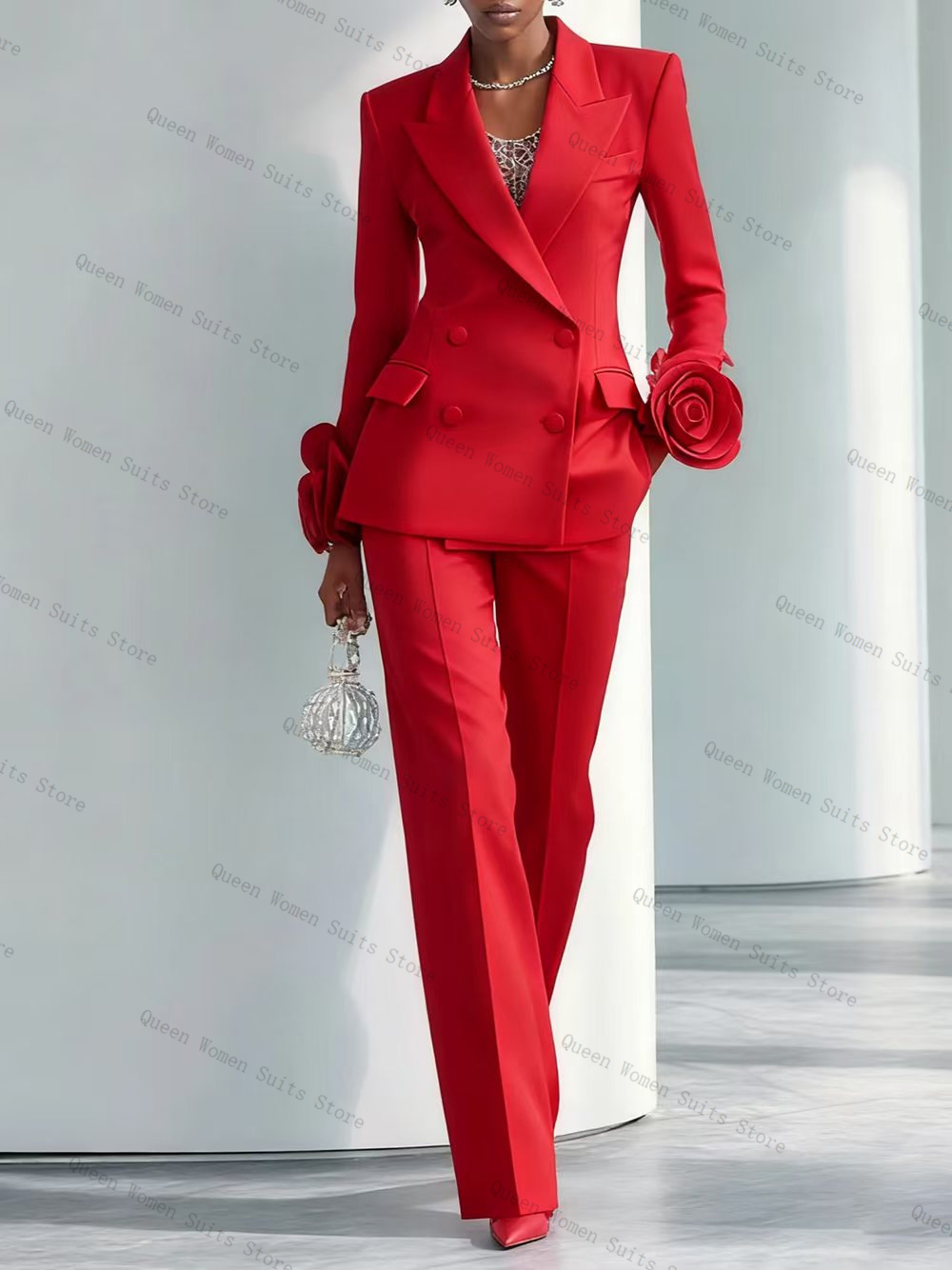 Women'S Formal Wear Tuxedo - Luxe Rode Vrouwen Pak Set 2-delige