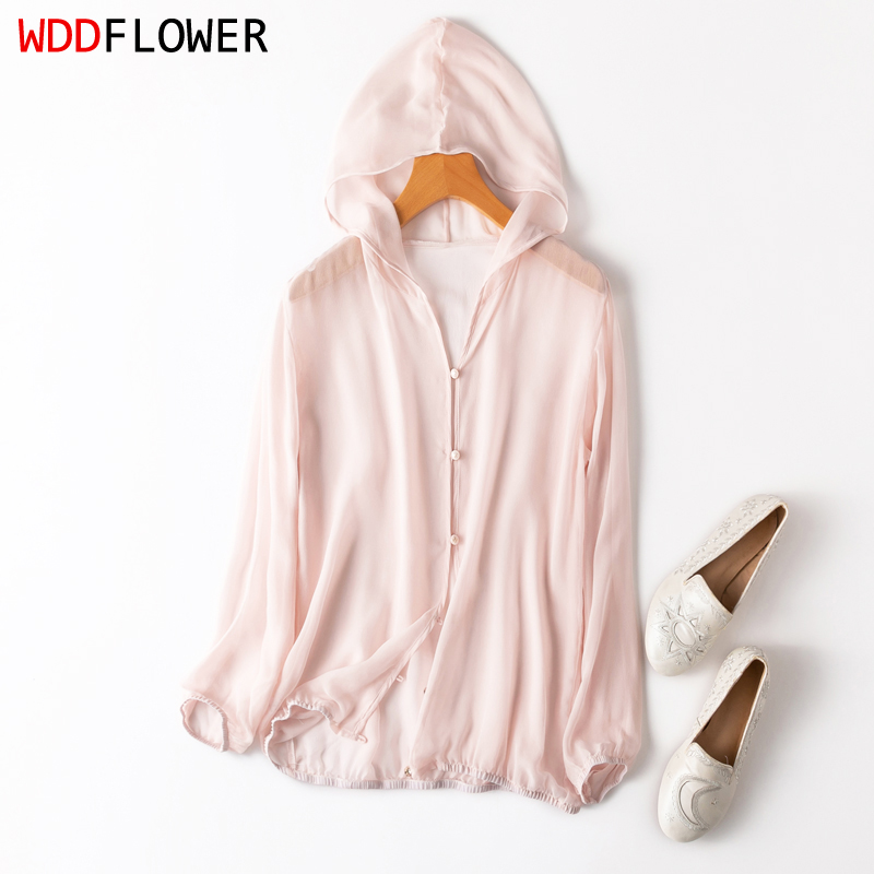 Silk Blouse Button - Vrouwen Vest 100% Moerbei Zijde Hoodie