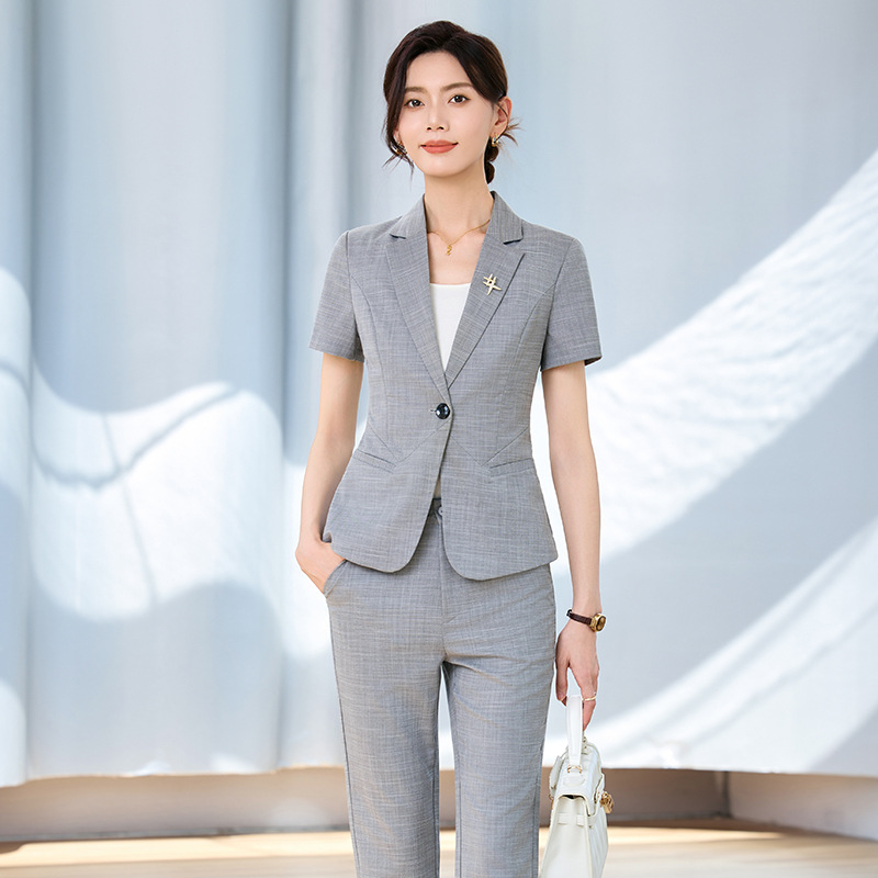 Women Formal Wear Shirt And Pant - Damespak met korte mouwen voor lente