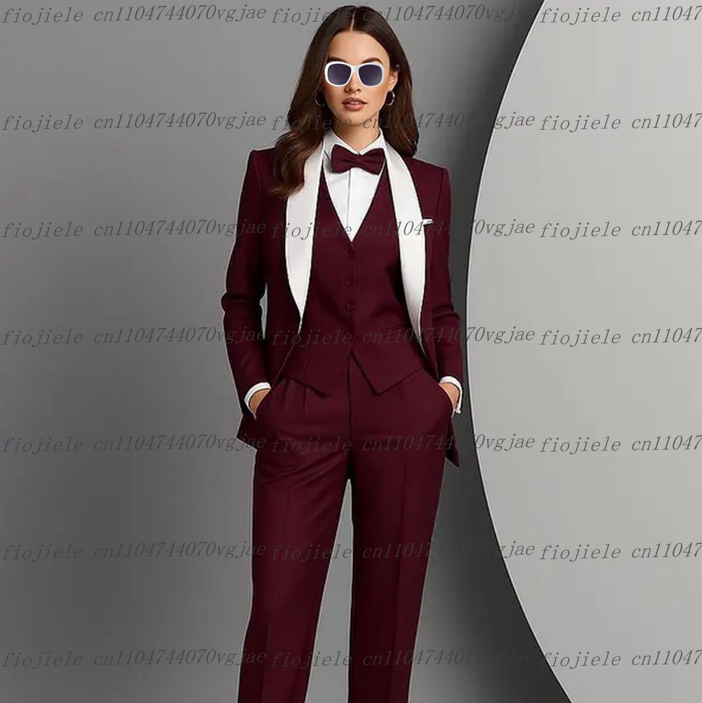 Blazer Set Women Formal - Wit Bordeaux Formeel Zakelijk Vrouwen Pak