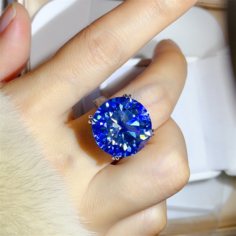 Large Women'S Formal Wear - 925 zilveren ring met 20-karaats blauwe