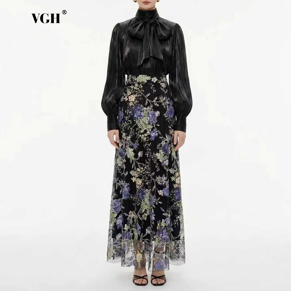 Women Formal Blouses For Evening Wear - VGH Elegante Chique Zwarte Bloemrijke Tweedelige