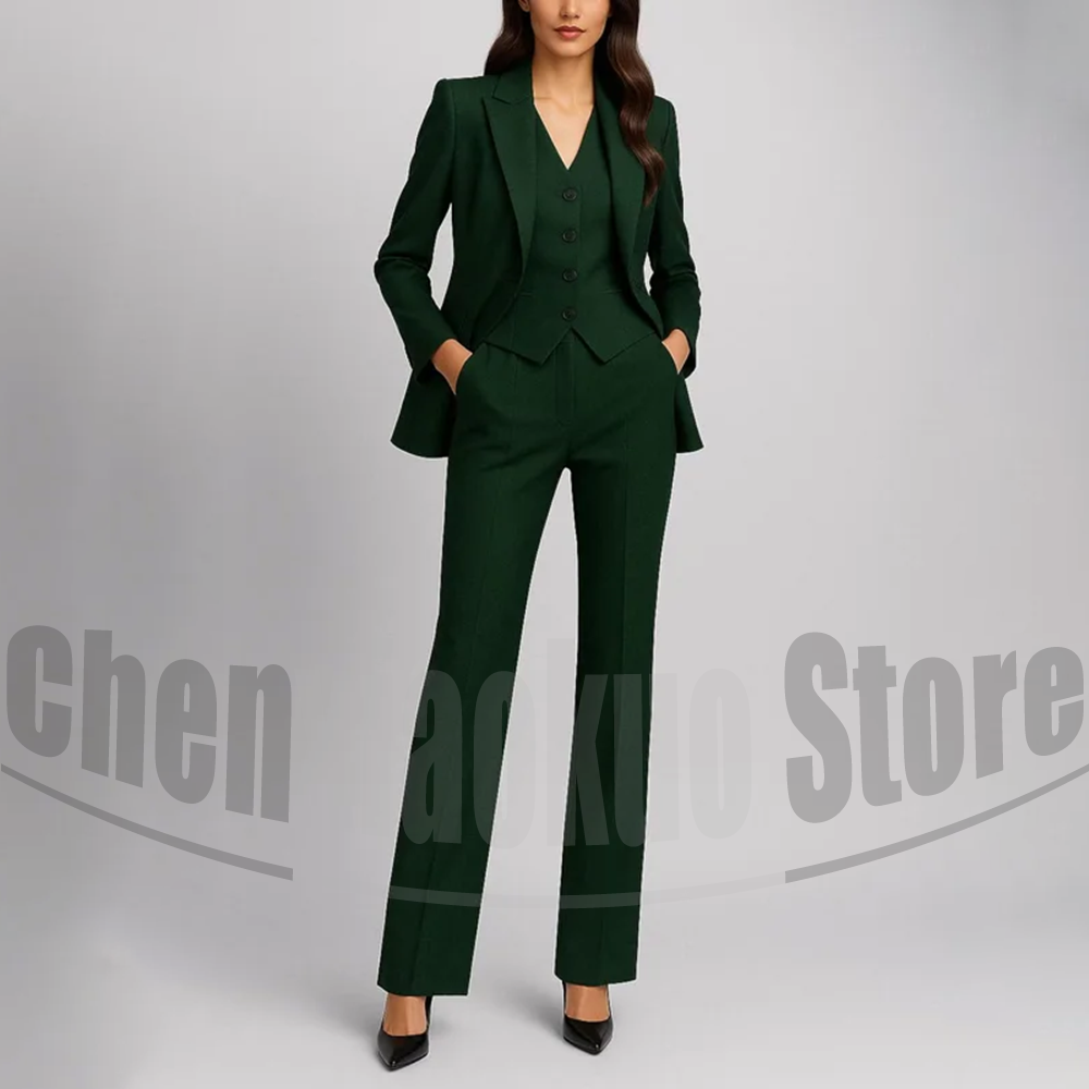 Women Formal Wear Shirt And Pant - Driedelige damespakset Mode piekrevers Single Breasted