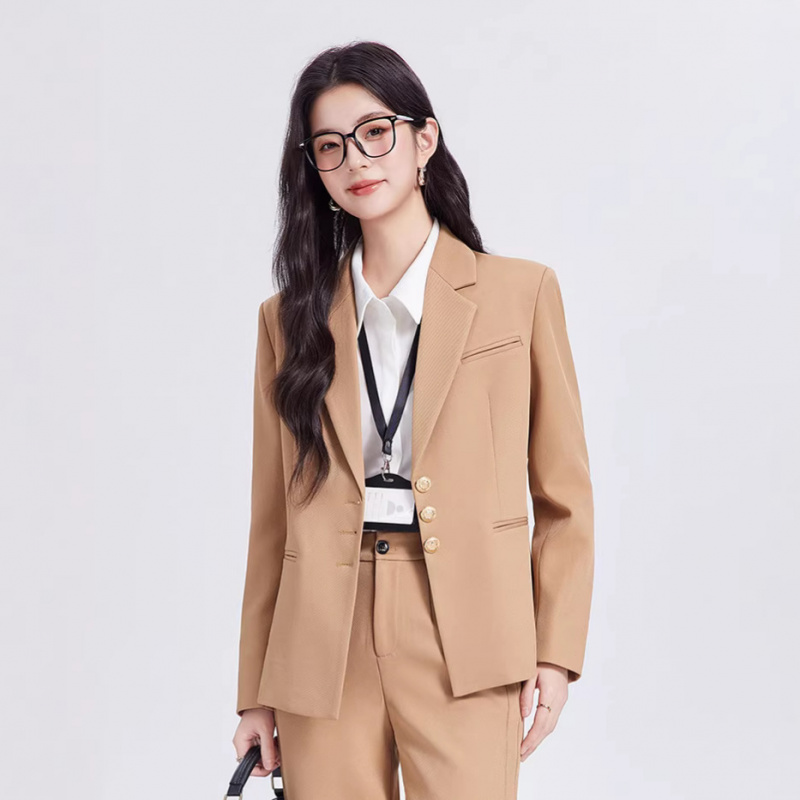 Women Formal Wear Shirt And Pant - Kaki damespakset, high-end, casual zakelijke stijl,