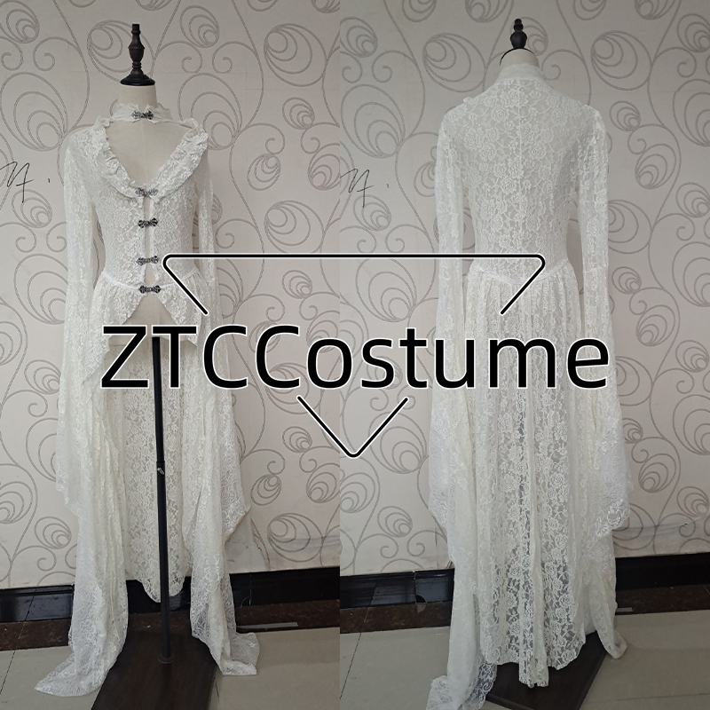 Victorian Women'S Formal Wear - Gothic Vrouwen Wit Vintage Effen Kant