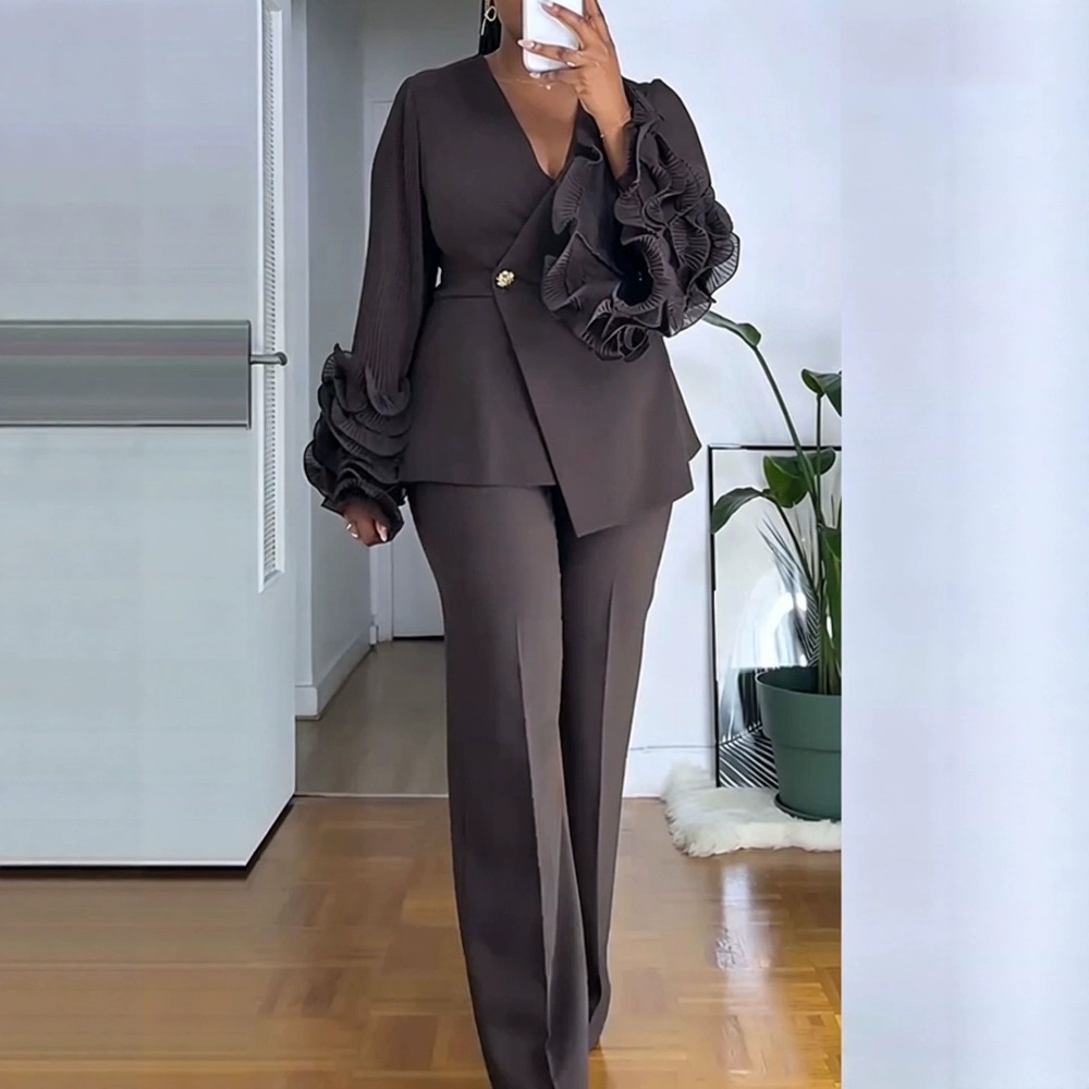 Women'S Formal Wear With Pants - 2-delig broekpak voor dames, diepe V-hals,