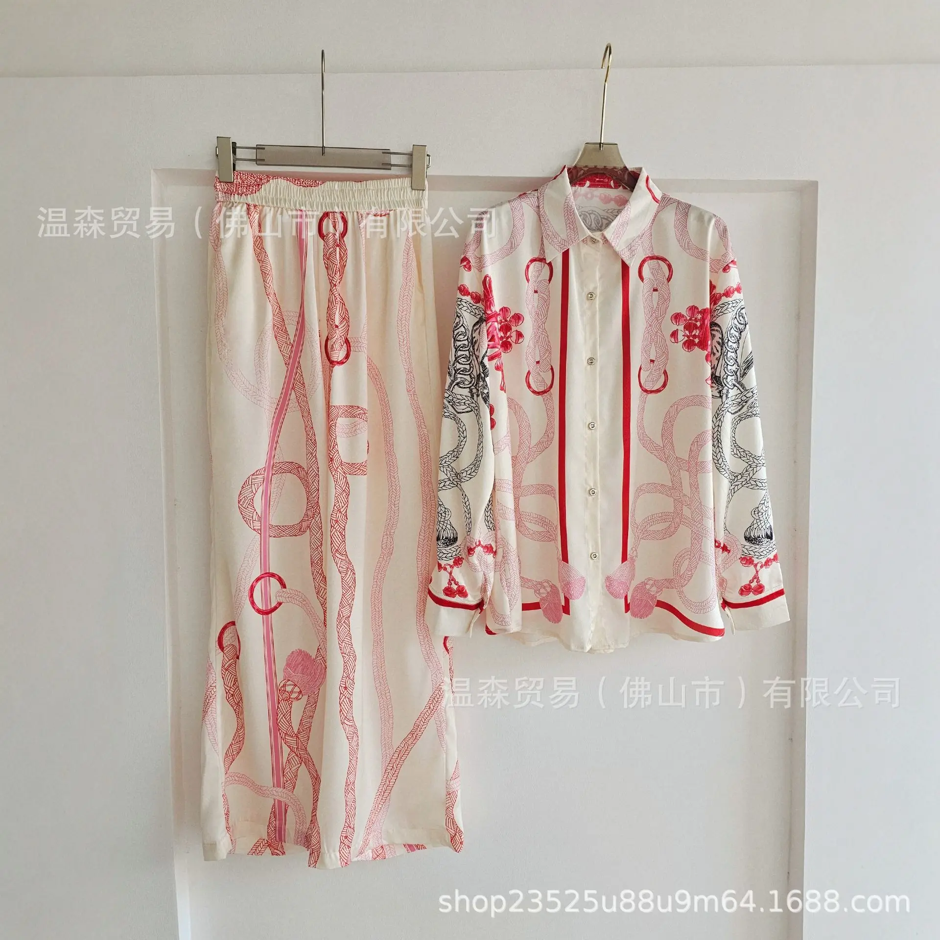 Silk Blouse Button - Barokke Franse designer geprinte tweedelige set