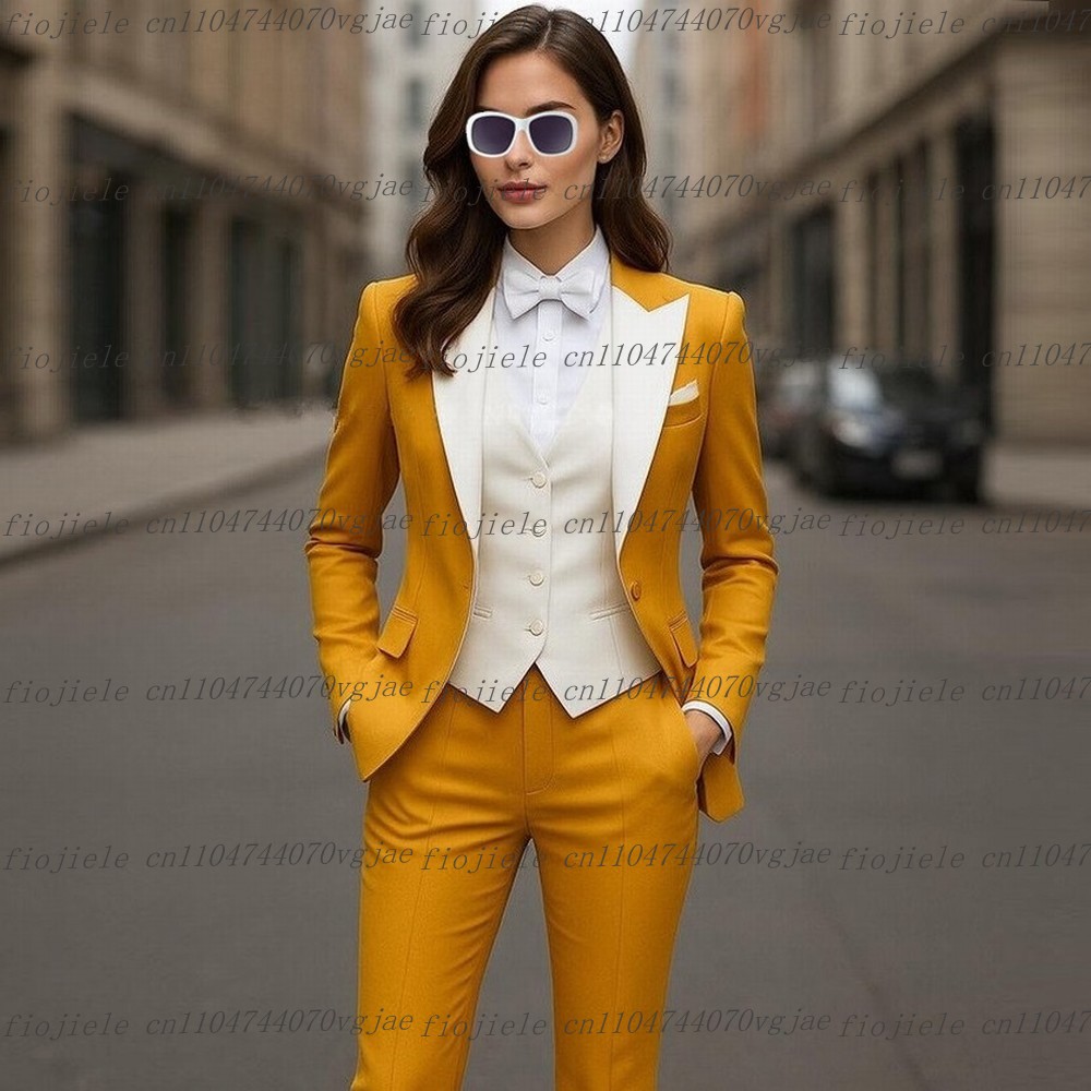 Blazer Set Women Formal - Geel en wit formeel zakelijk damespak