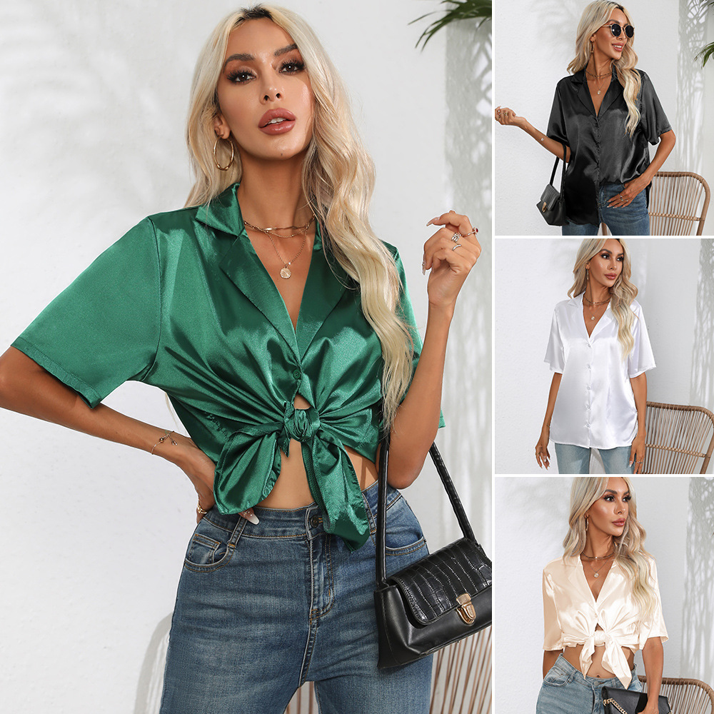 Dames Nieuwe Effen Kleur Satij - Silk Blouse Button recensie en prijs