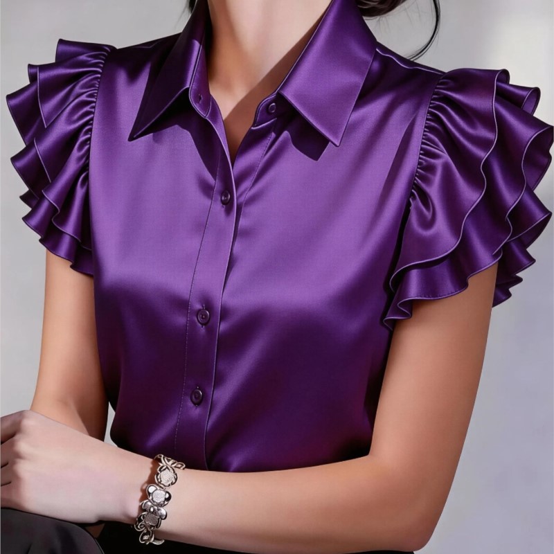 Casual blouse met ruches en ko - Silk Blouse Button recensie en prijs