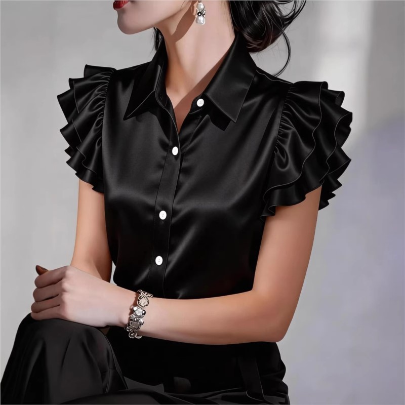 Casual blouse met ruches en ko - Silk Blouse Button recensie en prijs