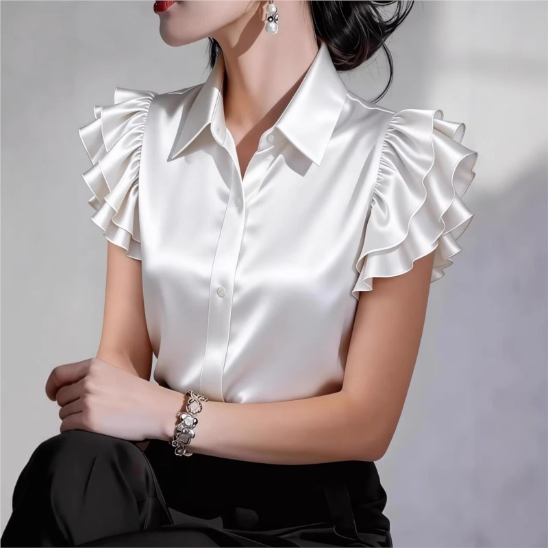 Casual blouse met ruches en ko - Silk Blouse Button recensie en prijs
