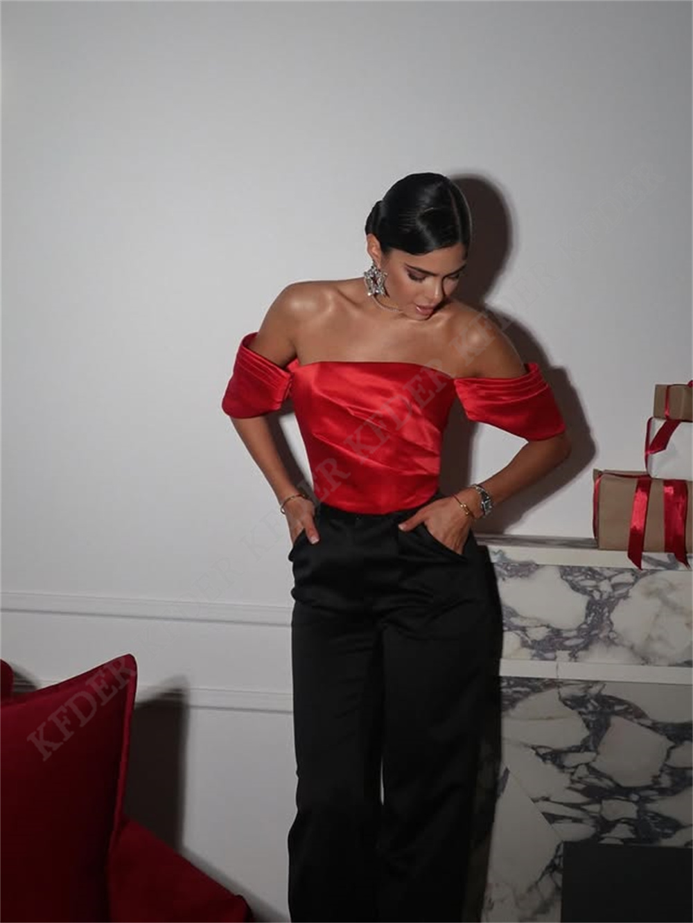 Off-shoulder satijnen blouse d - Women Formal Blouses For Evening Wear recensie en prijs