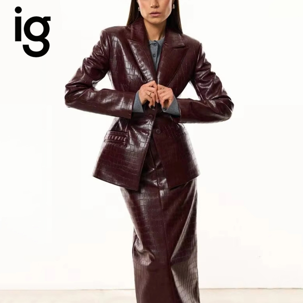 IG Dames Bourgondische Croc Ku - Blazer Set Women Formal recensie en prijs