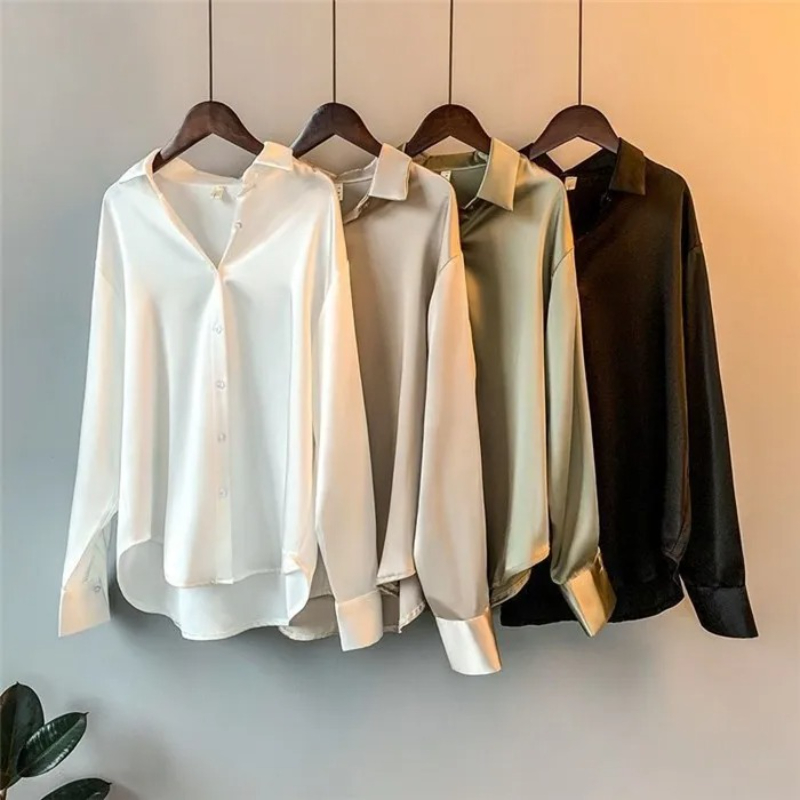 2026 Elegante satijnen losse d - Silk Blouse Button recensie en prijs