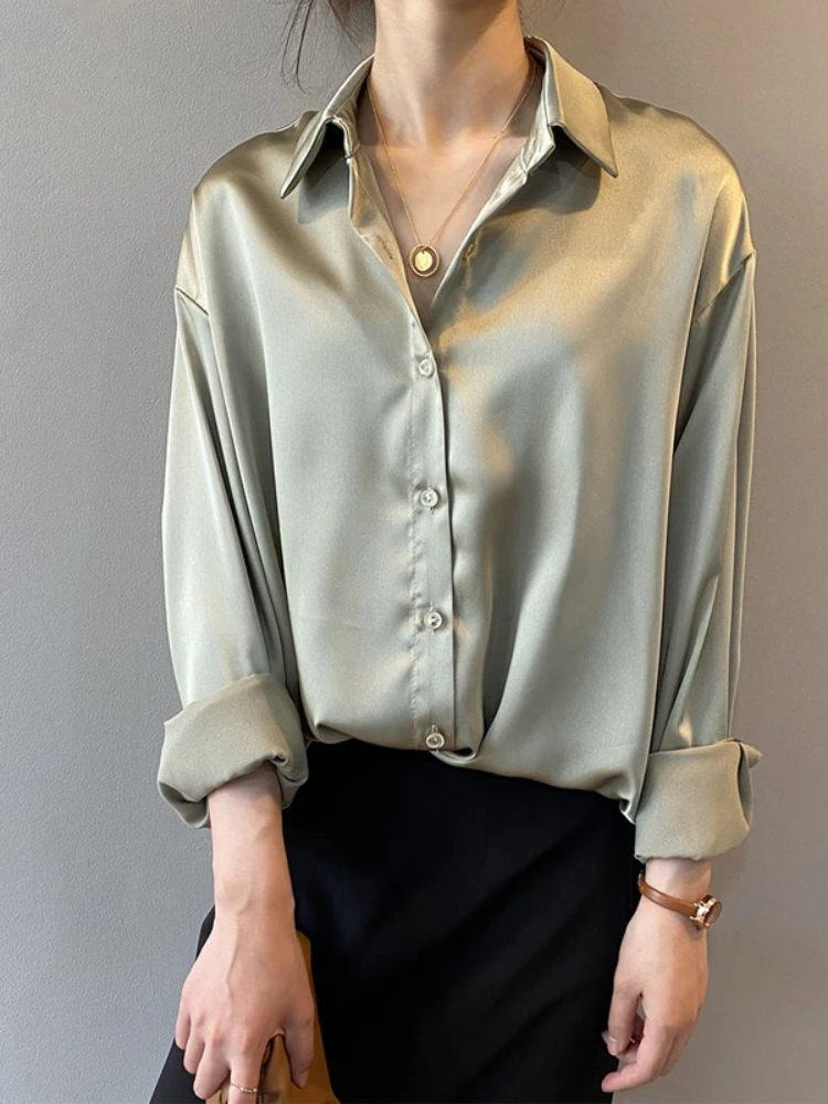 2026 Elegante satijnen losse d - Silk Blouse Button recensie en prijs
