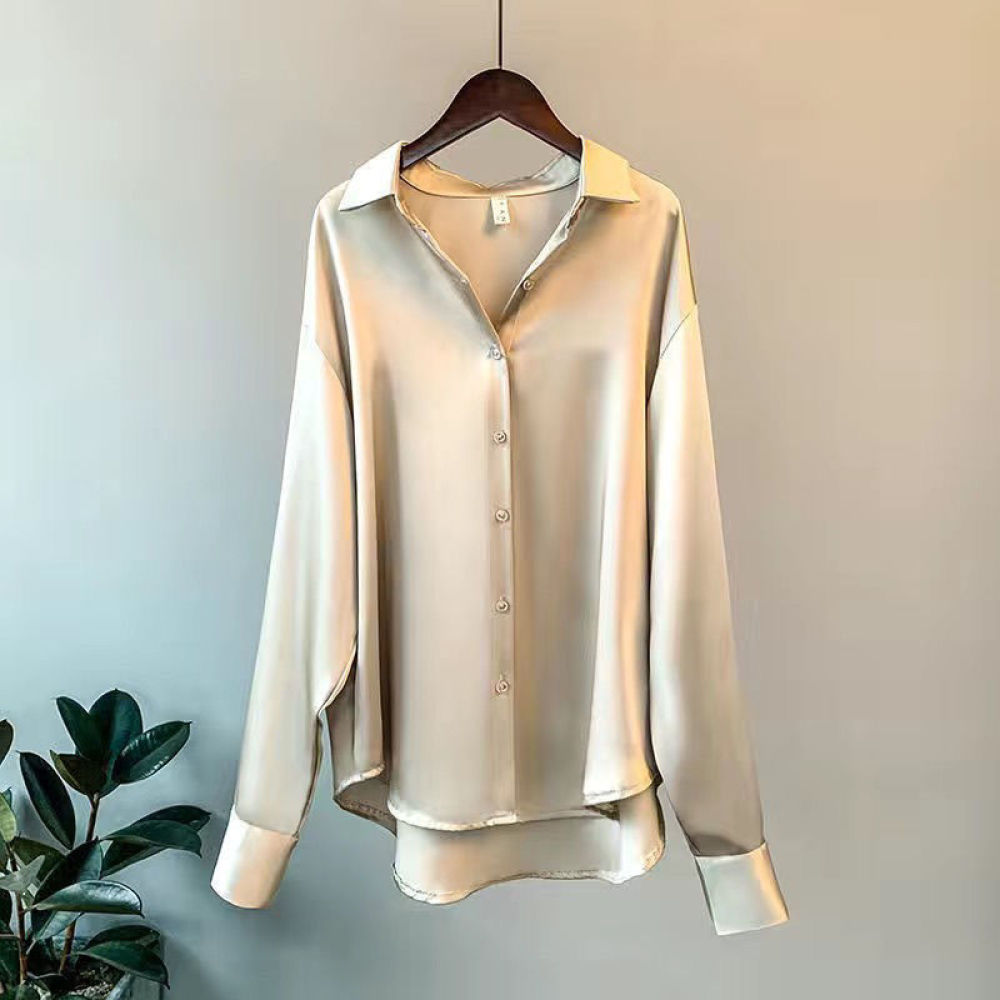 Dames satijnen blouse met lang - Silk Blouse Button recensie en prijs