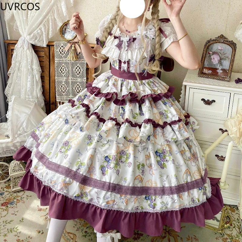 Kawaii Leuke Druif Print Ruche - Victorian Women'S Formal Wear recensie en prijs