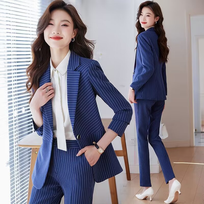 Blauw gestreept pak voor dames - Women Formal Wear Store recensie en prijs
